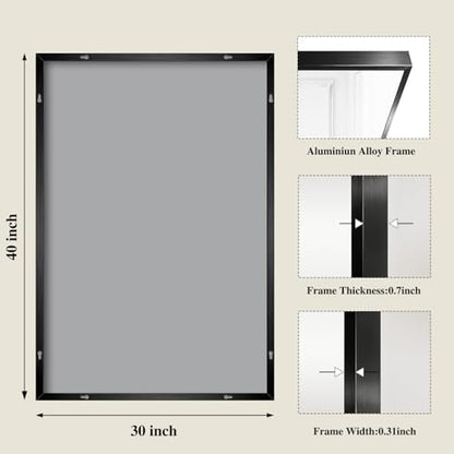 Koonmi Black Mirrors for Wall, 30x40 Inch Bathroom Mirror, Rectangular Wall Mirror for Living Room Bedroom Bathroom, Hangs Horizontally or Vertically
