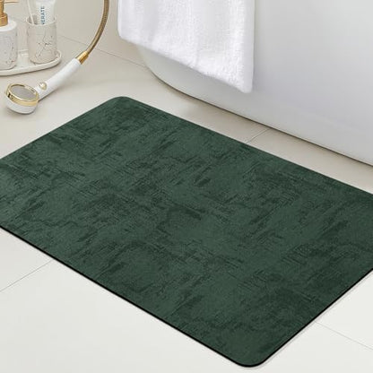 ACCUMTEK Non Slip Bath Mat, Thin Bathroom Rugs Fit Under Door, Quick Dry Bath Mats, Machine Washable Bath Rugs for Bathroom, Bathtub & Kitchen, Bathtub, Deep Green/Marble/32 x20