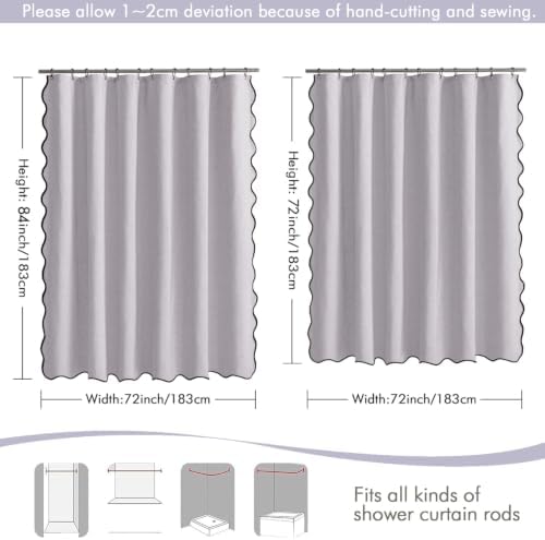 MIULEE 72"x84" Extra Long Scalloped Linen Shower Curtain Lavender