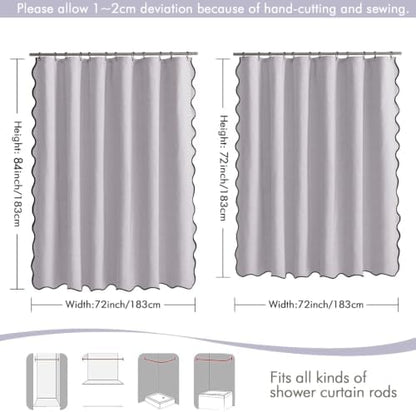 MIULEE 72"x84" Extra Long Scalloped Linen Shower Curtain Lavender