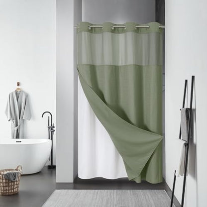 No Hook Waffle Shower Curtain with Snap-in Liner, 54x80 Inch, Sage Green