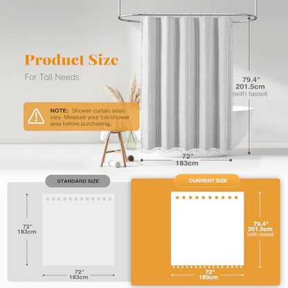 BTTN 72x78 Long Boho Farmhouse Linen Heavy Duty Shower Curtain, Grey/Gray