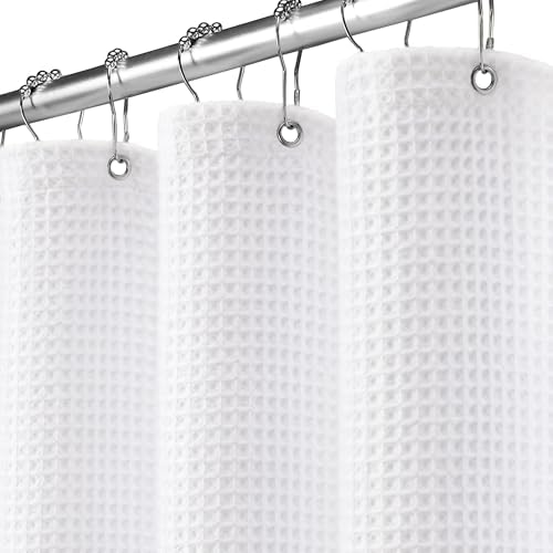 Stall Waffle Weave Shower Curtain Heavyweight Cotton Fabric White 54Wx72L