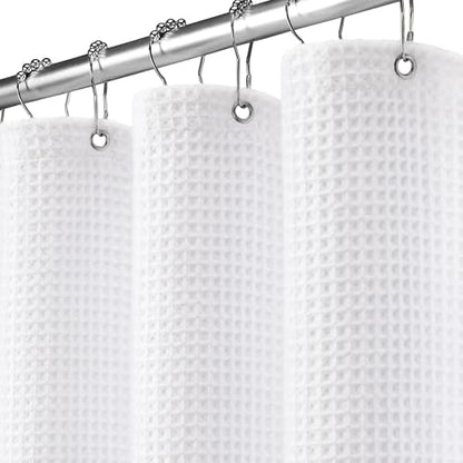 Stall Waffle Weave Shower Curtain Heavyweight Cotton Fabric White 60Wx72L
