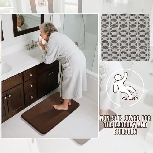 Yimobra Large Memory Foam Bathroom Mat Set, 44 x 24 & 24 x 17 in, Brown