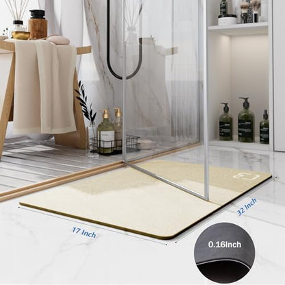 Diatomaceous Earth Bath Mat Stone Bath Mats for Bathroom,17"x32",Beige