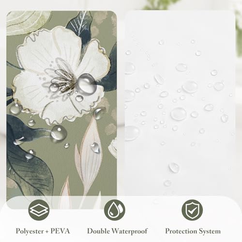 3 in 1 Green Floral Shower Curtain Set with PEVA Liner & 12 Hooks, 72 x 78