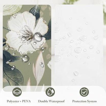 3 in 1 Green Floral Shower Curtain Set with PEVA Liner & 12 Hooks, 72 x 72