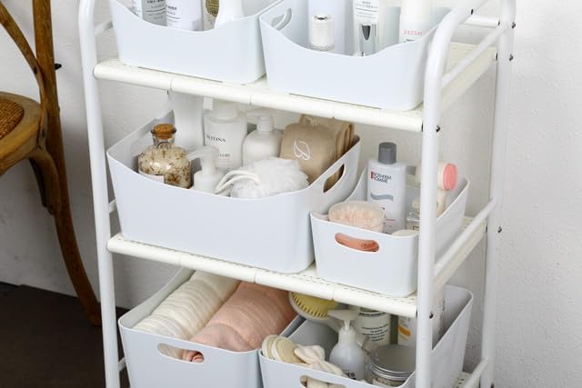 YBM HOME Open Bin Storage Basket Kitchen Pantry, Bathroom Vanity, Laundry, Health and Beauty Product Supply Organizer 2153 (Medium, White)