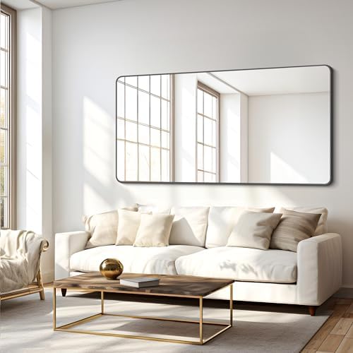 FORBATH Bathroom Mirror 30" X 60"，Large Rectangular Wall Mirror, Black Metal Framed Rounded Corner Wall Mounted Mirror for Bathroom Bedroom Entryway Decor(Horizontal/Vertical)