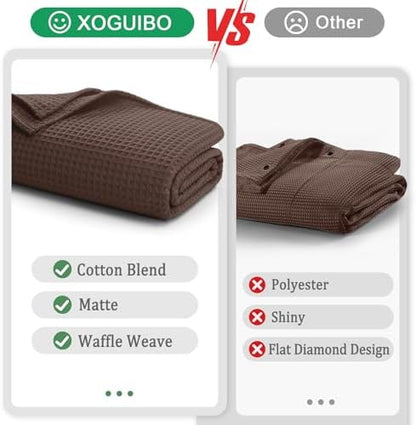 Extra Long Waffle Shower Curtain Heavyweight Cotton Fabric Brown 72Wx90L