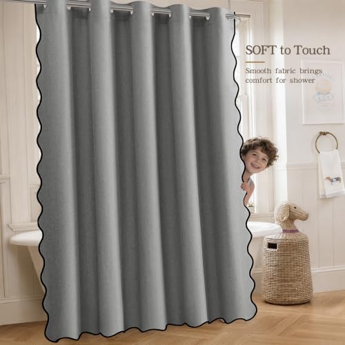 Furlinic Grey Shower Curtain Scalloped Waterproof No Hook 72x72 Farmhouse