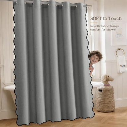 Furlinic Grey Shower Curtain Scalloped Waterproof No Hook 72x72 Farmhouse