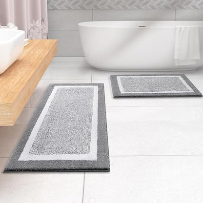 OLANLY Large Bathroom Rugs 44x32, Soft Absorbent Microfiber Bath Rugs, Grey