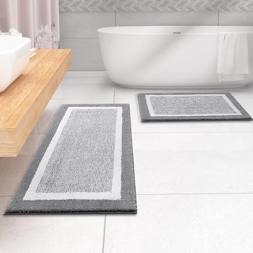 OLANLY Large Bathroom Rugs 47x32, Soft Absorbent Microfiber Bath Rugs, Grey