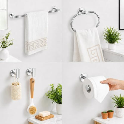 Polished Chrome Bathroom Accessories Set, 7 Pieces Towel Bar Bathroom Hardware Set, 31.5 Inch Towel Racks for Bathroom, SUS304 Stainless Steel Bathroom Towel Holder Toilet Paper Holder Wall Mounted