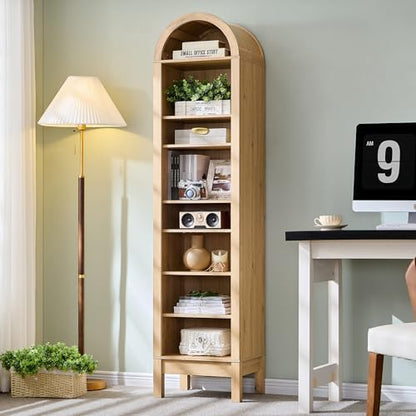 IFBUY 71" Tall Arched Bathroom Storage Cabinet, 8-Tier Modern Farmhouse Storage Cabinet with Adjustable Shelves, Wood Freestanding Cabinet for Bathroom, Living Room, Entryway, Hallway (Natural)
