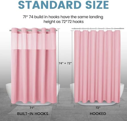EUTXL Heavyweight Waffle No Hook Shower Curtain with Liner, 71x74, Pink