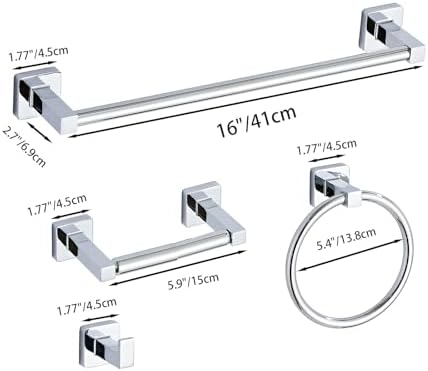 Chrome Bathroom Hardware Set 4 Pieces,Towel Bar Set Stainless Steel Wall Mounted, Includes 16In Hand Towel Bar, Towel Ring, Robe Towel Hooks,Toilet Paper Holder, Bathroom Towel Rack Set