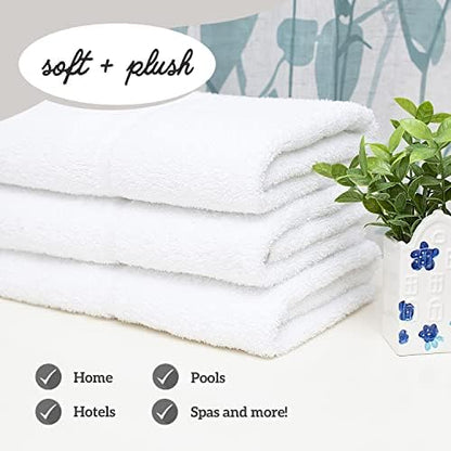 GREEN LIFESTYLE Dobby Border Towel 27x54 Cotton Blend Soft and Plush Crisp Highly Absorbent White Bath Towel Ideal for Home, Hotels, Pools, Spa (Pack of 24)