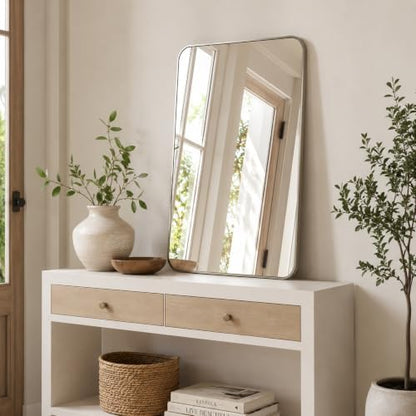 2-Pack 24x36 Inch Brushed Nickel Rounded Rectangle Vanity Mirrors
