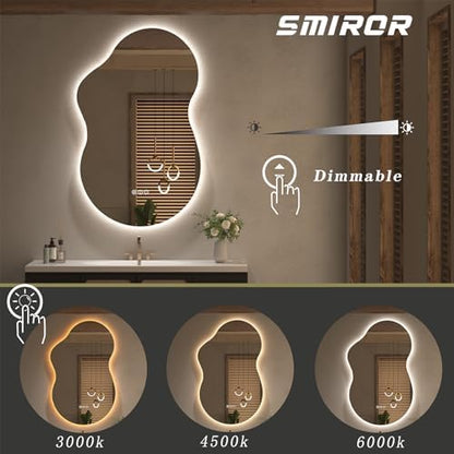 SMIROR 20x36 Irregular Backlit Led Lighted Bathroom Vanity Mirror