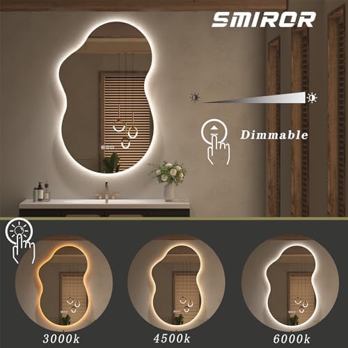 SMIROR 20x32 Irregular Backlit Led Lighted Bathroom Vanity Mirror