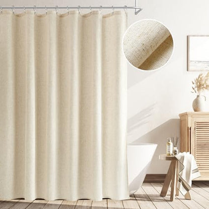 Naturoom Linen Shower Curtain 72 Inch Long for Bathroom Beige 1 Panel