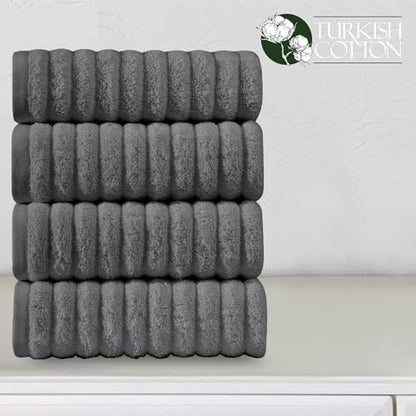 Elegant Comfort Luxury 100% Turkish Cotton Corduroy Ribbed 4 Pack Hand Towel Set 16 x 28 Inch - Absorbent, Super Soft, Quick Dry, Premium Towels for Bathroom, Gym, Spa and Hotel Use, Gray