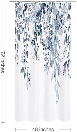 Gibelle Navy Eucalyptus Shower Curtain, Watercolor Floral Print, 48x72