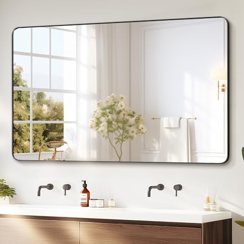 Delma Bathroom Vanity Mirror, Black Framed Mirror for Over Sink, 50x30