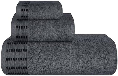 BELIZZI HOME Ultra Soft 3 Pack Cotton Towel Set, Contains a Bath Towels 28x55 inch, a Hand Towels 16x24 inch & a Wash Cloths 12x12 inch, Ideal Everyday use, Compact & Lightweight - Charcoal Grey