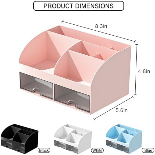 Makeup Organizer with Drawers, Cosmetic Storage for Dresser Vanity and Bathroom Countertop, Beauty Holder for Lipstick Brush, Skincare Organizer for Vanity, Cosmetic Display Case (Pink)