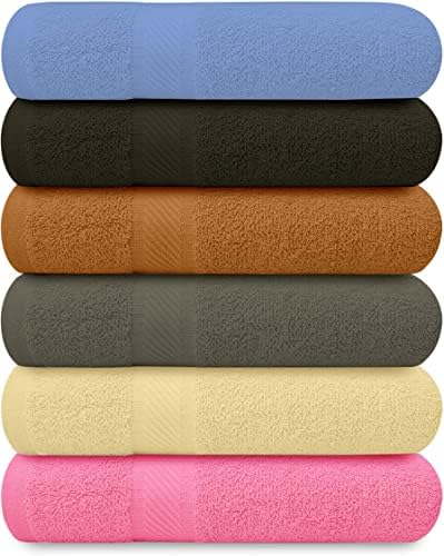 QUBA LINEN 100% Cotton Bath Towels-27x54inch - 6 Pack Shower Towels - Light Weight, Ultra Absorbent Towels for Bathroom (Multi Color)