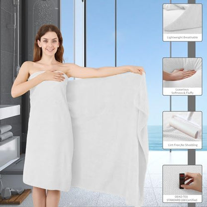 8 Piece Bathroom Towel Set White |2 Oversized Large Bath Towels Sheet,2 Hand Towels and 4 Washcloths| 600GSM Ultra Soft Luxury Premium Towel Set Highly Absorbent Quick Dry Hotel Towel Collection