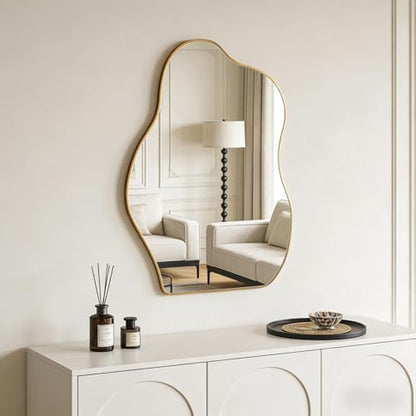 Irregular Asymmetrical Wall Mirror, 28x20 Inch Gold Bathroom Mirror