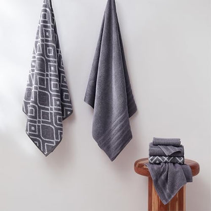 Modern Threads 6 Piece Bath Towel Set – Bathroom Set with 2 Bath Towels, 2 Hand Towels, and 2 Wash Cloths – 100% Cotton, Super Absorbent & Extra Soft – Reversible Classic Diamond (Purple)