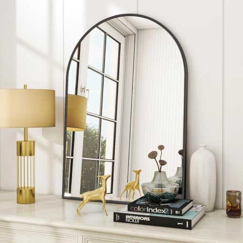 VooBang Arched Wall Mirror, 24 x 36 inch Arch Bathroom Mirror Black
