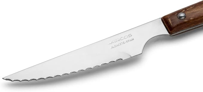 Arcos Table Knives Series, Chop Knife, 110 mm Nitrum Stainless Steel Serrated Blade, Compressed Wood Handle Brown