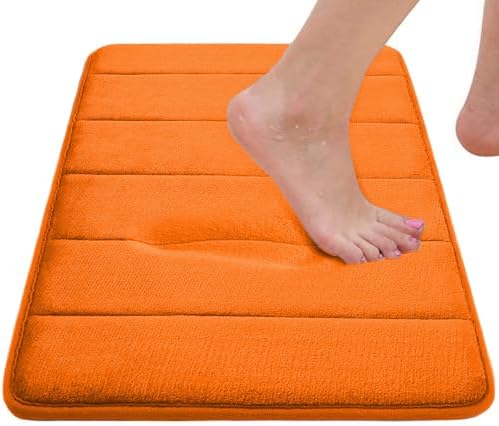 Orange Bathroom Rugs Extra Soft Memory Foam Bath Mat Sets 3 Piece Non Slip Absorbent & Dry Living Mat Sets Washable Bath Carpets with Toilet Rug,Bath Rugs for Bathroom,Tub,Shower,Kitchen,Bedroom