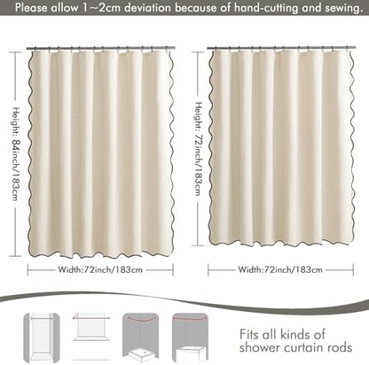 MIULEE 72"x84" Extra Long Scalloped Linen Shower Curtain Ivory