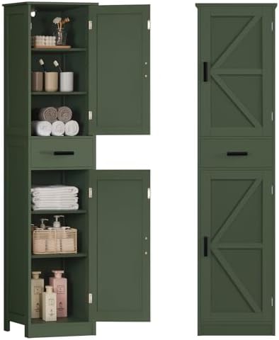 TEENFON Tall Bathroom Cabinet, Storage Cabinet with 6 Shelves & Drawer