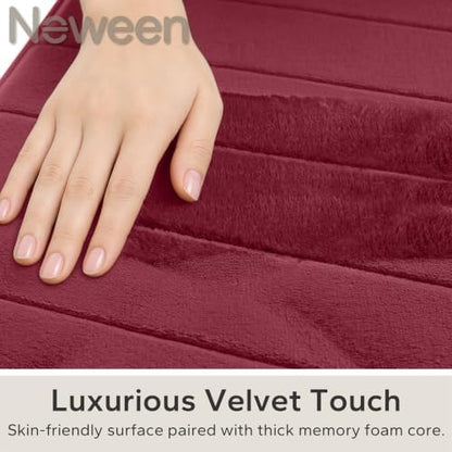 Neween Bathroom Rugs Set 2 Piece, Absorbent Memory Foam Bath Mat, Red