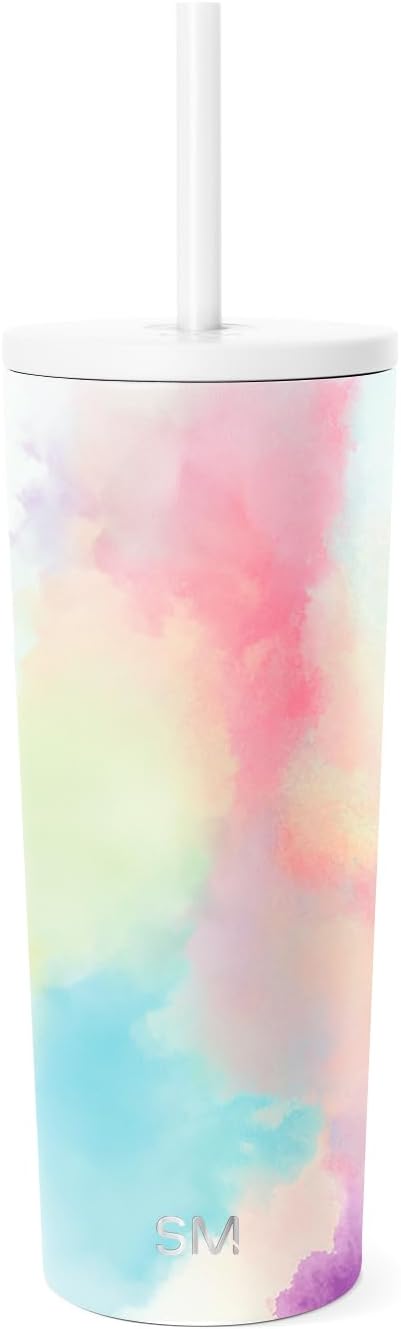 Simple Modern Classic Tumbler with Straw Lid | Insulated Iced Coffee Cup Reusable Stainless Steel Water Bottle Travel Mug | Gifts for Women Men Her Him | 24oz | Cotton Candy Tie Dye