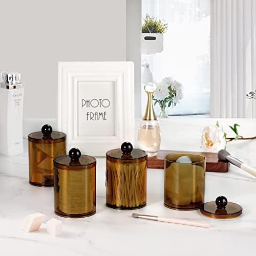 SheeChung 4 Pack Qtip Holder, Amber Acrylic Apothecary Jars for Bathroom