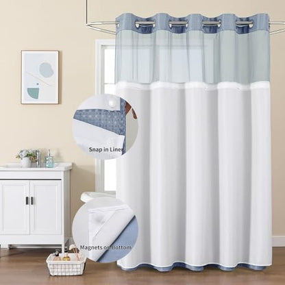 Colorful Star Moonlight Blue No Hook Waffle Shower Curtain Set, 72 x 75 in