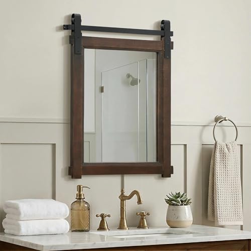 Besdomus Rustic Bathroom Vanity Mirror: 22"x30" Brown Farmhouse Barn Door