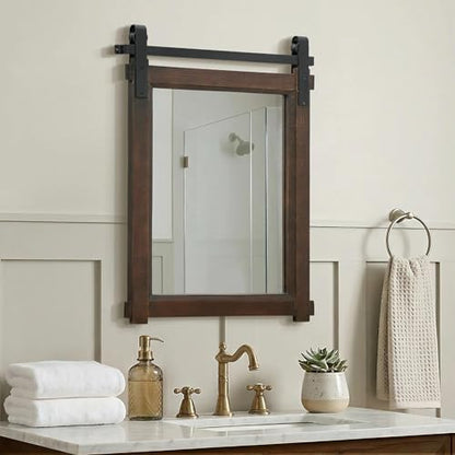 Besdomus Rustic Bathroom Vanity Mirror: 22"x30" Brown Farmhouse Barn Door