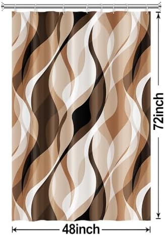 Brown Striped Stall Shower Curtain with Hooks, 48x72 Inch