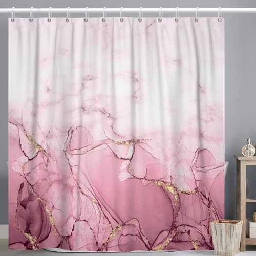 Pink Marble Waterproof Bathroom Shower Curtain 72x72 inches
